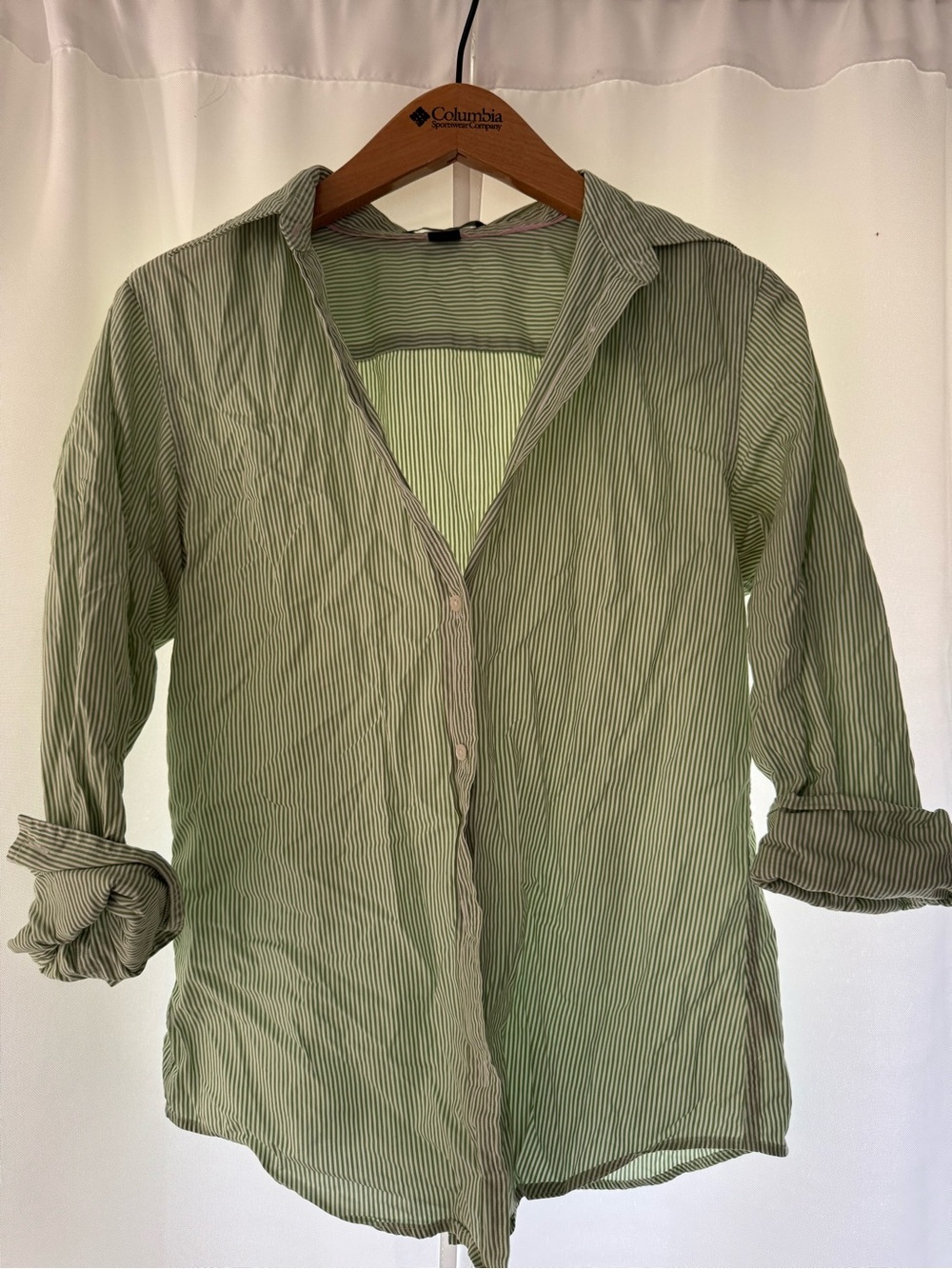 Women’s Lightweight Green Striped Button-Up Shirt